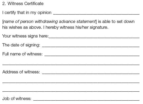 Withdrawal of advance statement Form