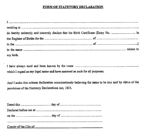 Passport Application -Form of Statutory Declaration
