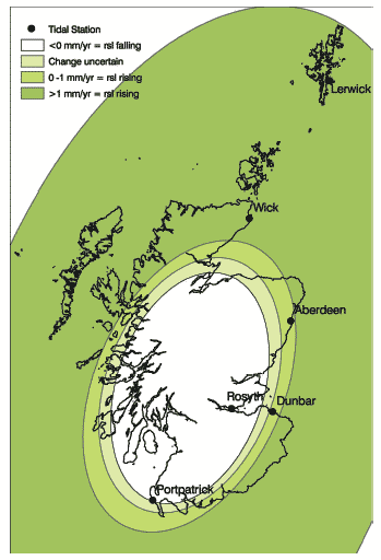 Figure 6.4 Present rates of relative sea-level change in Scotland(8)