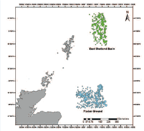 Figure 3.8 Locations of the Fladen Ground and the East Shetland Basin