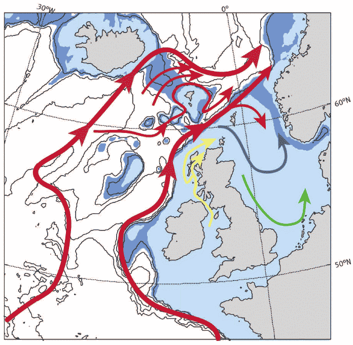Figure 2.4 Circulation in the offshore and coastal waters around Scotland