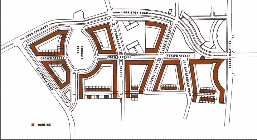 A plan from the Crown Street masterplan showing housing development
