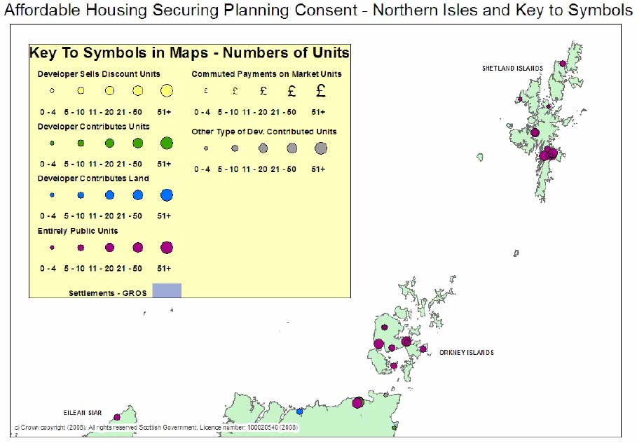 Map 1: Contribution Towards Affordable Housing - NORTHERN ISLES AND KEY TO MAPS