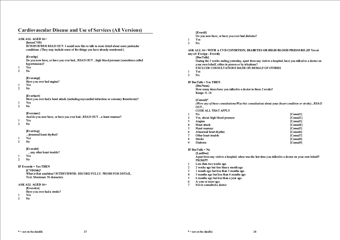 Household questionnaire, individual and nurse questionnaires