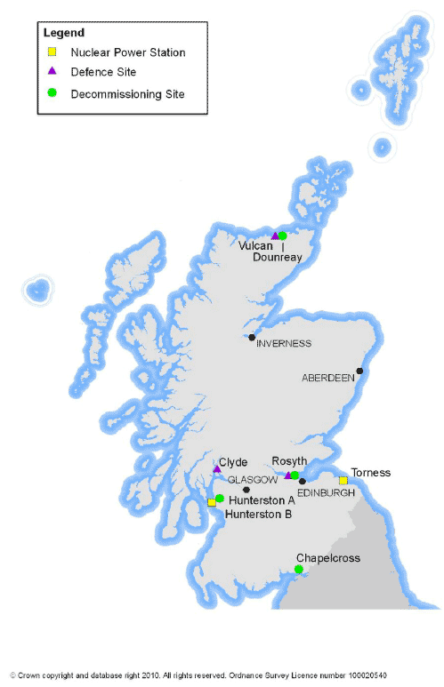 Figure 1: Location of Civil Nuclear Industry and Defence Sites in Scotland