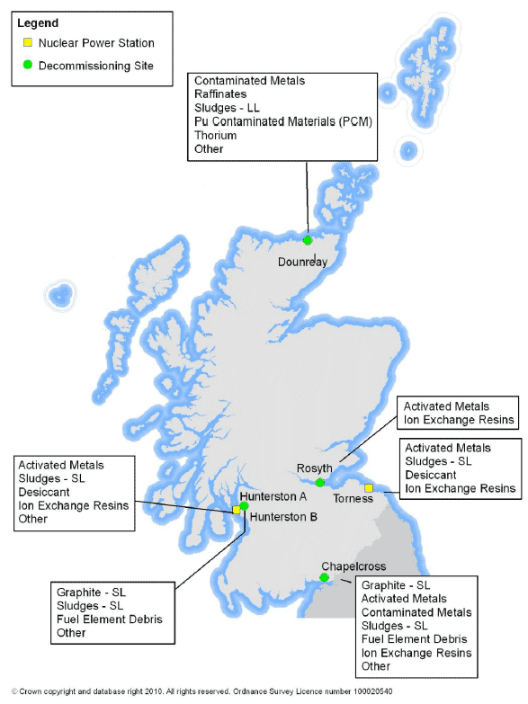 Figure 2: Location of Nuclear Sites in Scotland to which the Higher Activity Radioactive Waste Policy Applies