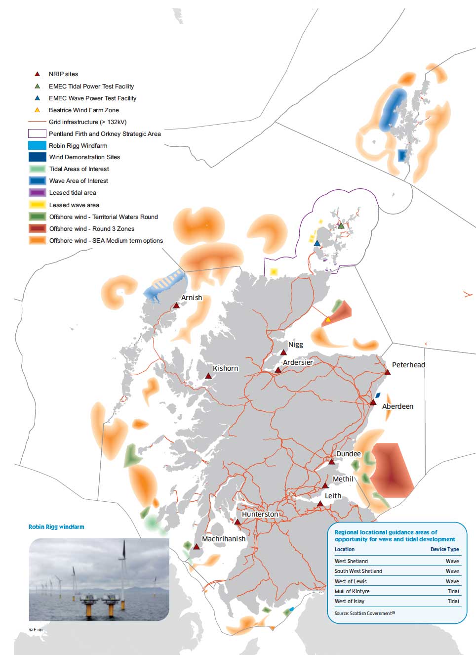 Current sites and identified areas for wave, tidal and offshore wind energy and infrastructure sites