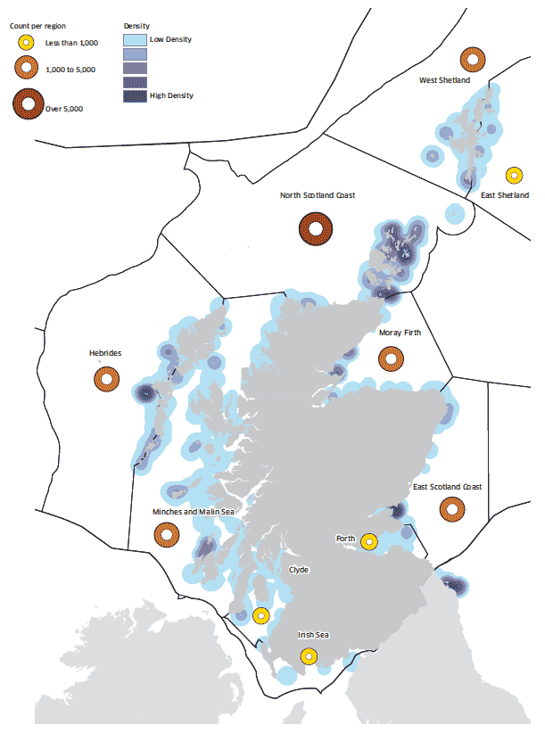 Grey Seals in Scotland by 1km squares, from surveys in August 2007-2009 (Sea Mammal Research Unit)