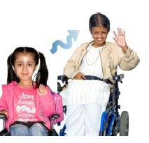 Woman and a girl on a wheelchair