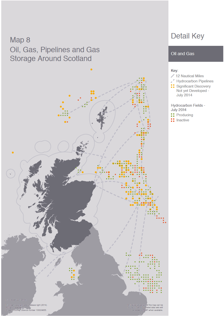 Map 8 Oil, Gas, Pipelines and Gas Storage Around Scotland