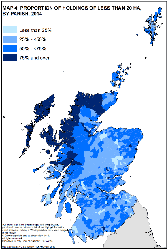 Map 4: Proportotion of Holdings of less than 20 HA by parish, 2014