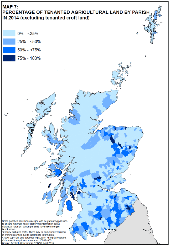Map 7: Percentage of Tenanted Agricultural Land by Parish in 2014
