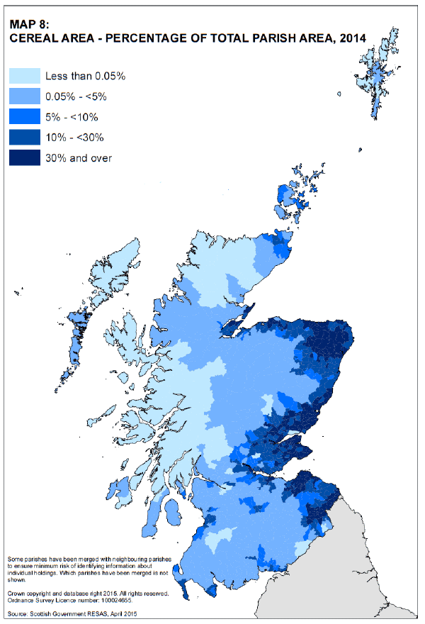 Map 8: Cereal Area - Percentage of total Parish Area, 2014