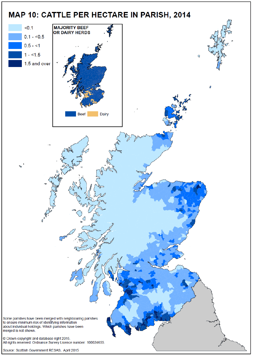 Map 10: Cattle per Hectare in Parish, 2014
