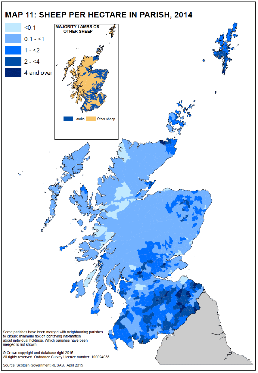 Map 11: Sheep per Hectare in Parish, 2014