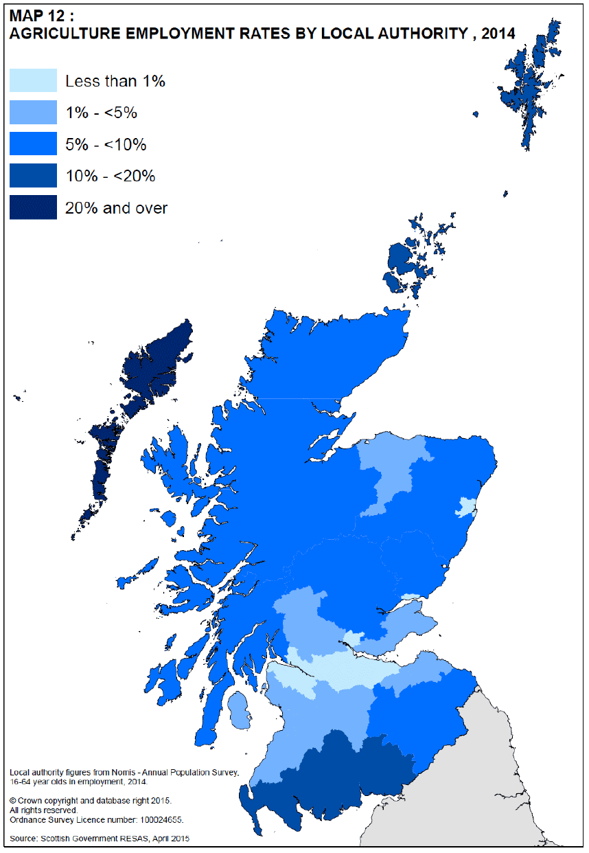 Map 12: Agriculture Employment Rates by Local Authority, 2014