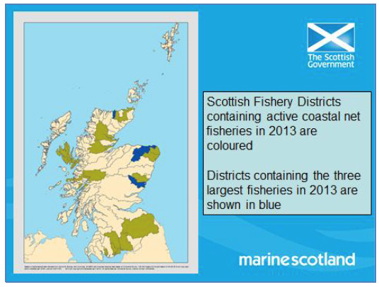 Figure 7.15 Scottish fishery districts containing active coastal net fisheries in 2013
