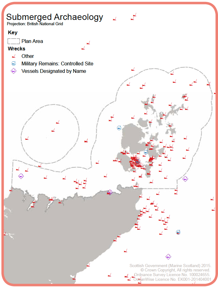 Map 11: Submerged archaeology in the Pentland Firth and Orkney Waters area.
