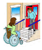 A disabled individual struggling with stairs into a Local Council meeting