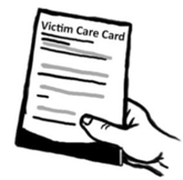 A hand holding a Victim Care Card