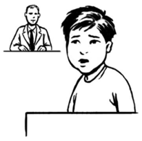 A child in the witness stand of a court room