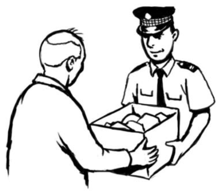 A Police officer giving a box of items to a man