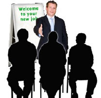 A man welcoming people to a new job.