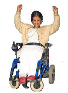A happy person in a wheelchair