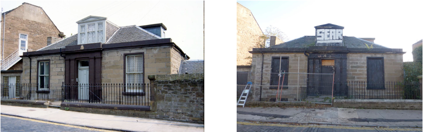 The contrasting condition of the property at the time of listing in June 1989 (left) and at the time the Listed Building Repairs Notice was served in September 2014 (right)