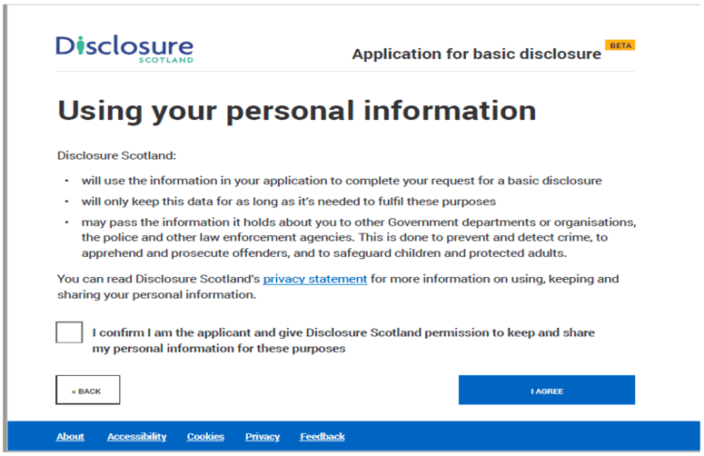 online application for a basic disclosure