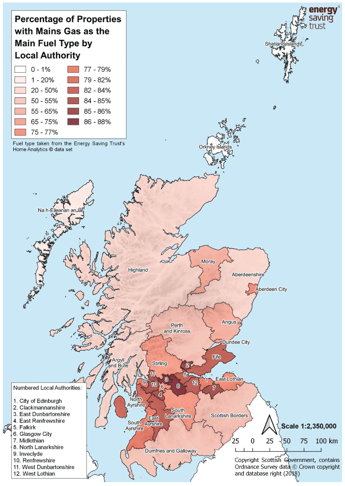 Figure 7 - Map of Postcodes with Gas Supply