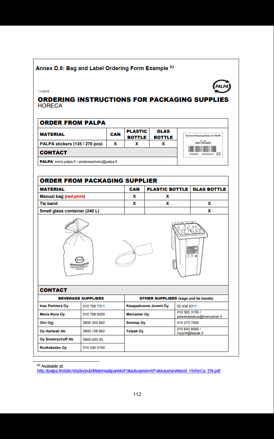 Bag and Label Ordering Form Example