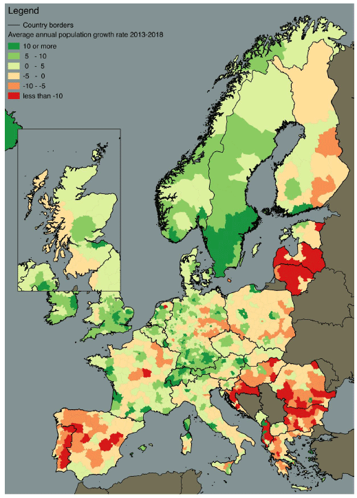 Figure 1.11 Average annual population growth rate by NUTS 3 region (per 1000 inhabitants), 2013-2018