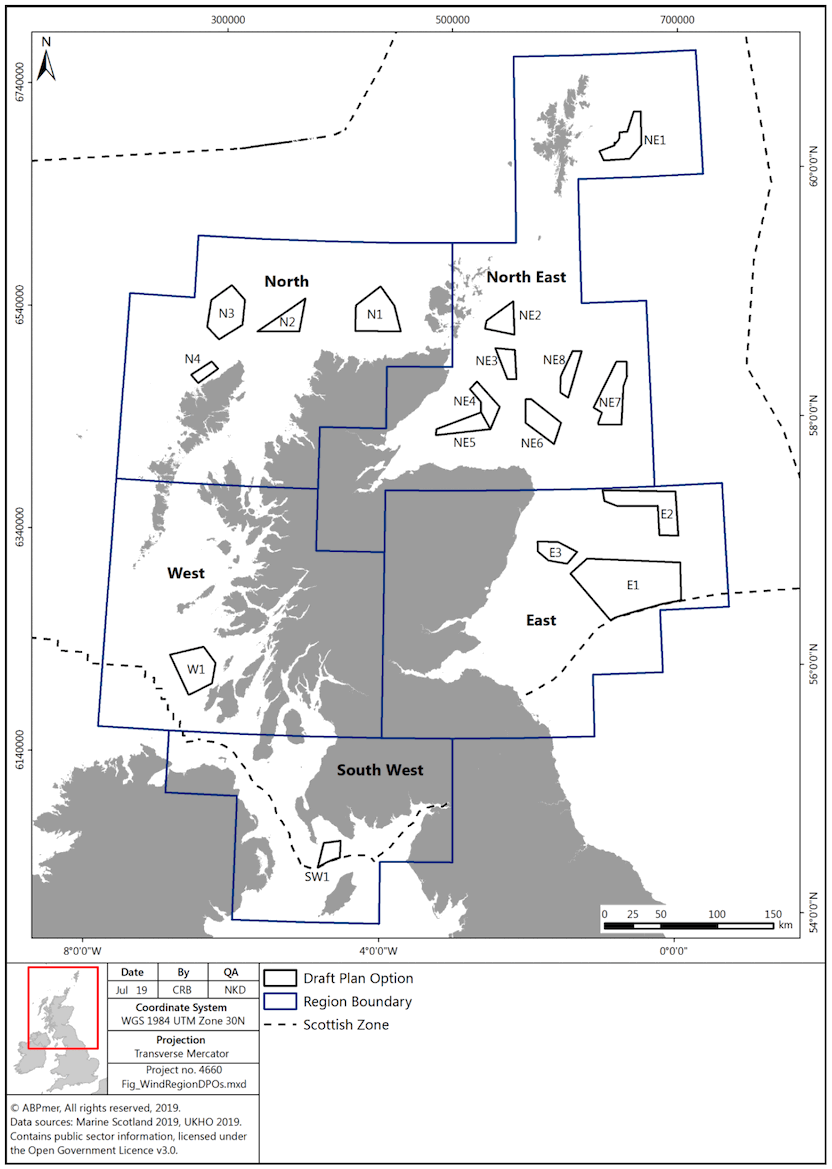 Figure NTS1 Map of Offshore Wind Draft Plan Options and Regions