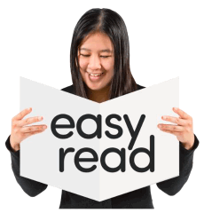 A woman holding a document with the words 'easy read' as the title