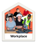 An image of people in the workplace doing different jobs such as computing, cooking and building.