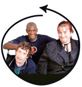 An image of three people together surrounded by a circular line.