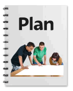 A document with the title ‘plan’. It has an image of three people looking at a piece of paper.