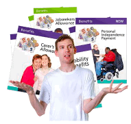 A person shrugging their shoulders. They have pictures of different disability benefits around their head.