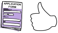 an application form and a ‘thumbs up’ symbol next to it.