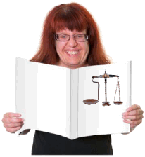A woman reading about the law