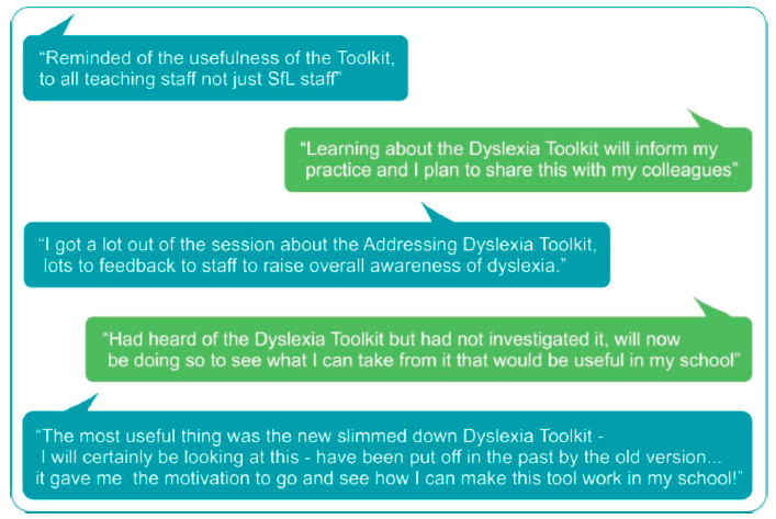 Feedback from the 2017 Education Conference workshop on the refreshed Addressing Dyslexia Toolkit