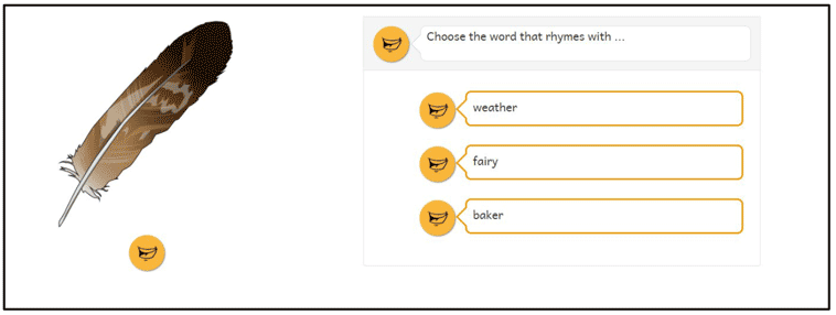 Figure 10: Example of a P1 Tools for reading question, 'Rhyming word – feather'