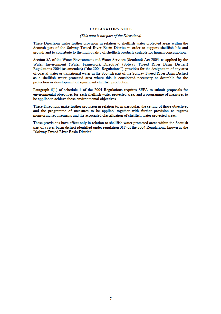 Environmental Protection: The Water Environment (Shellfish Water Explanatory Note of Protected Areas: Objectives and Classification etc.) (Solway Tweed) Directions 2016 - page 7
