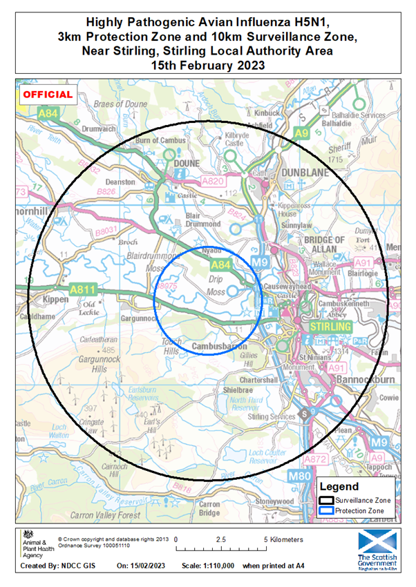 3km Protection Zone and 10km Surveillance Zone near Stirling, Stirling Local Authority Area
