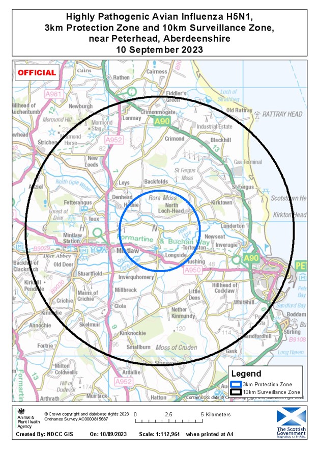 avian influenza protection zone and surveillance zone near Peterhead, Aberdeenshire