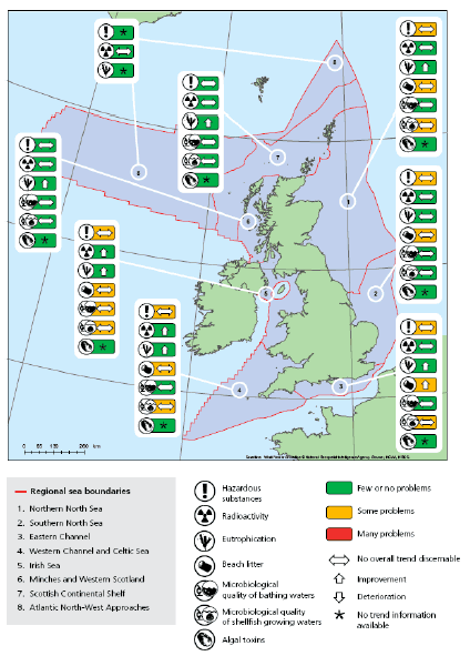 Figure 5.6 Pollution status of the seas around Scotland Source, The State of UK Seas, Charting Progress 2, (UKMASS, 2010).