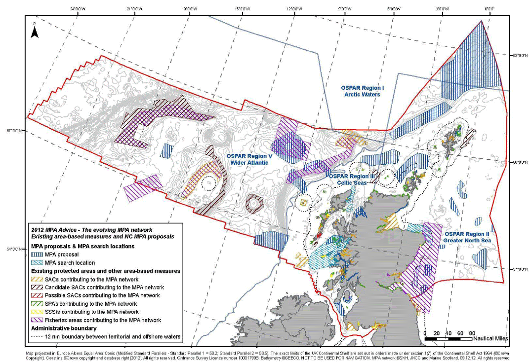 Figure 2: Combined view of existing protected areas, other area-based measures, Nature Conservation MPA proposals and MPA search locations that could contribute to the Scottish MPA network