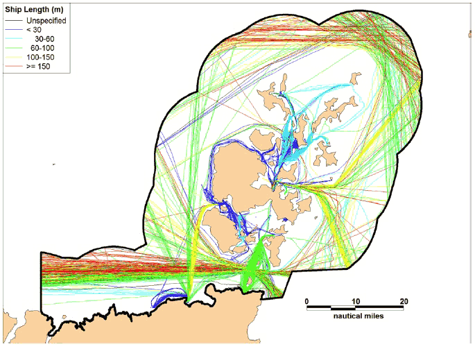 Figure 7.5 Winter 2012 AIS Track Analysis by Ship Length