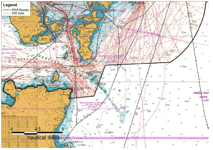 Figure 8.6 Recreational Vessel Tracks versus RYA – Pentland Firth